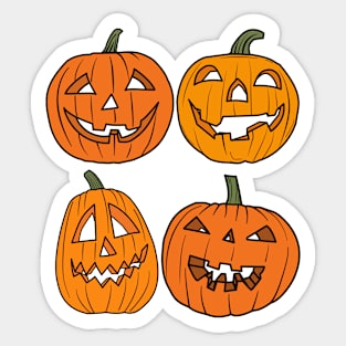 Four Jack-o-Lantern Carved Pumpkins Halloween Sticker